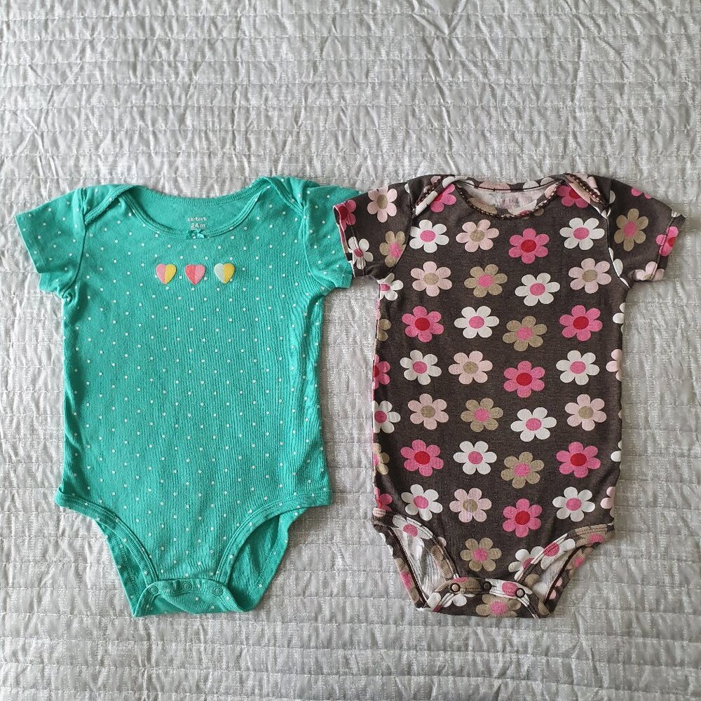 Carter's Short Sleeve Girls Bodysuits 24 Months Polka Dots Floral